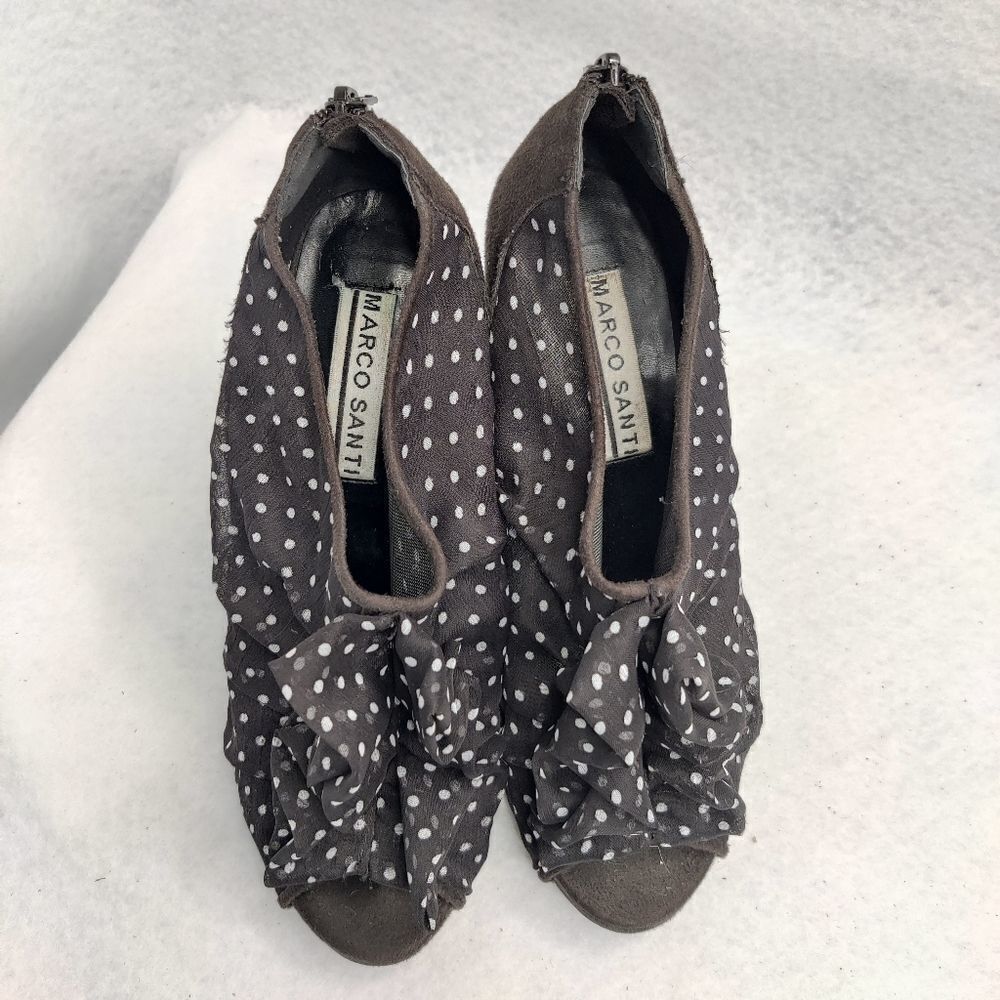 Pinup Rockabilly Polka Dot Ruffle Peep Toe Platform Stiletto Heels Womens Sz 7.5 - Picture 7 of 14